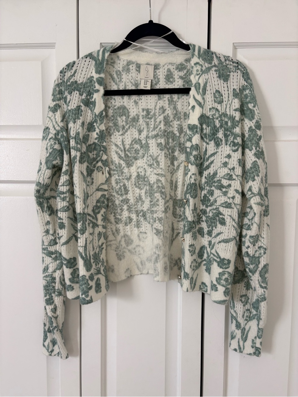 Joie Floral Open-Front Cardigan - Cream and Sage